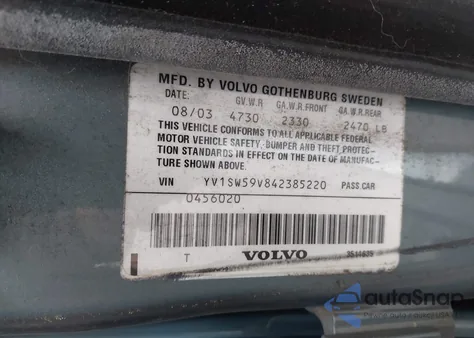 2004 Volvo V70 2.5T from USA, damaged, VIN YV1SW59V842385220